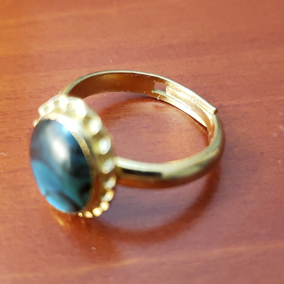 fake labradorite flash blue green gem ring - Picture 2 of 5